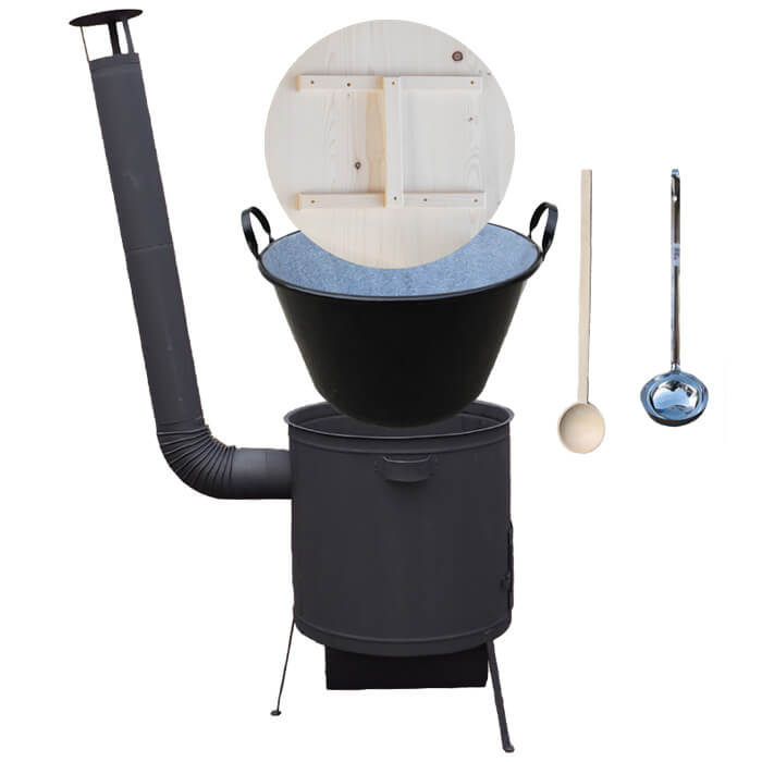 Smaltovaný kotel 100 L + žáruvzdorná kotlina 42 PLUS 600 4 MM + vařečka a naběračka BIG PARTY