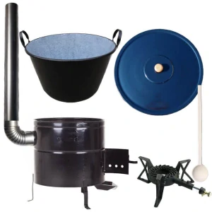 Zabijačkový smaltovaný kotel 50 L + kovová kotlina 50 cm + hořák 7 kW + kouřovod